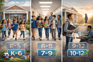 Comparison of Greenwich Public Schools 6&ndash;8, 9&ndash;12 model with proposed K&ndash;6, 7&ndash;9, 10&ndash;12 grade span reform