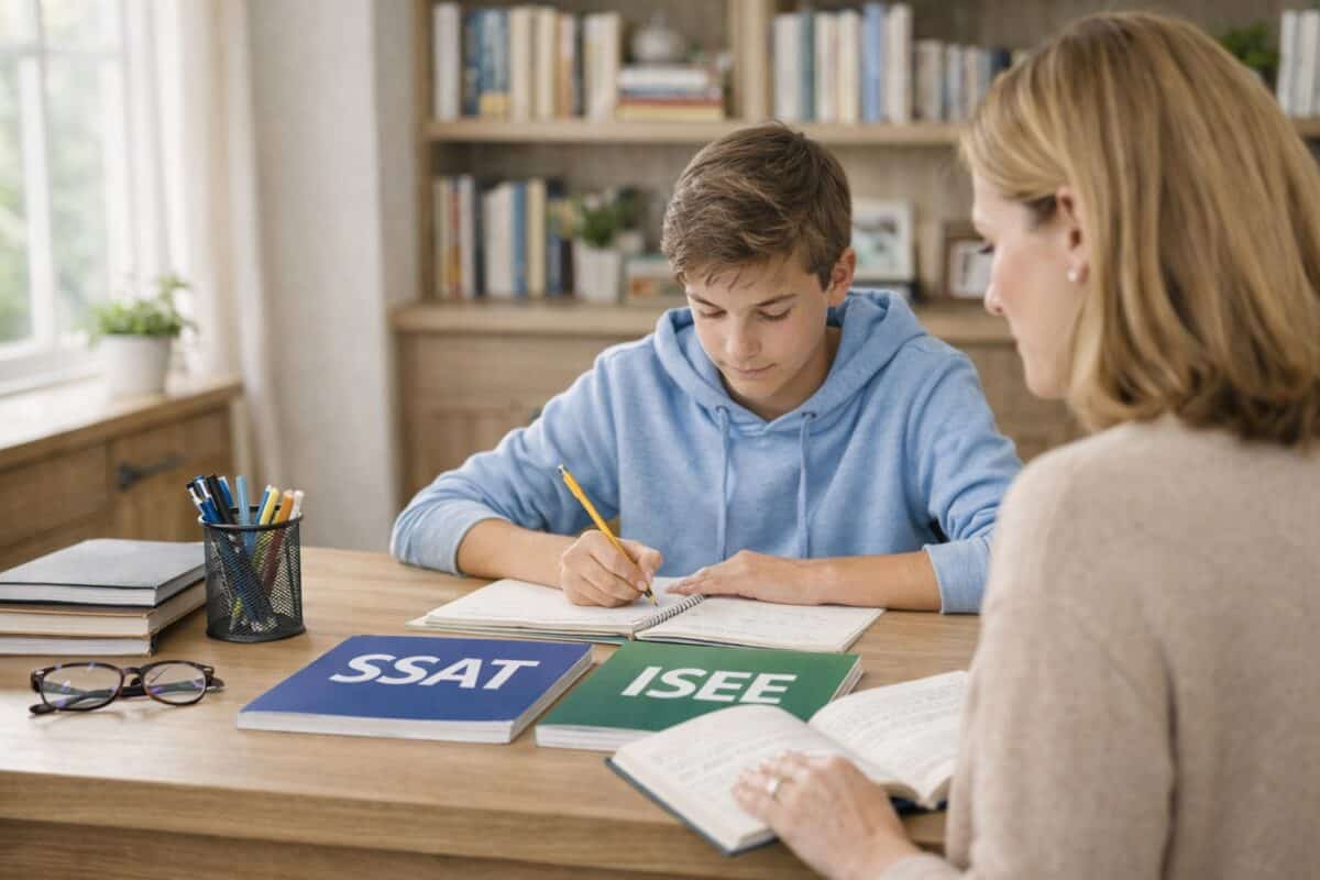 Student deciding between SSAT vs ISEE with executive function tutor in Greenwich CT