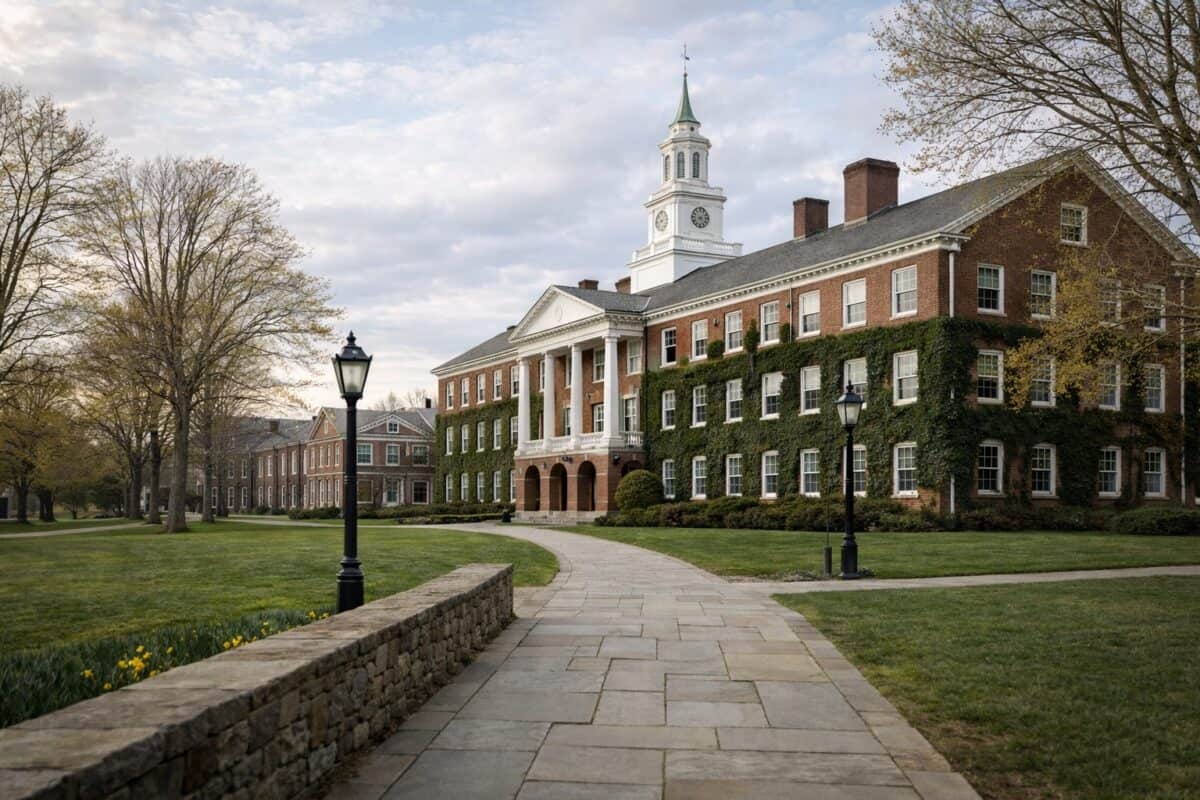 College campus in Connecticut during admissions acceptance season