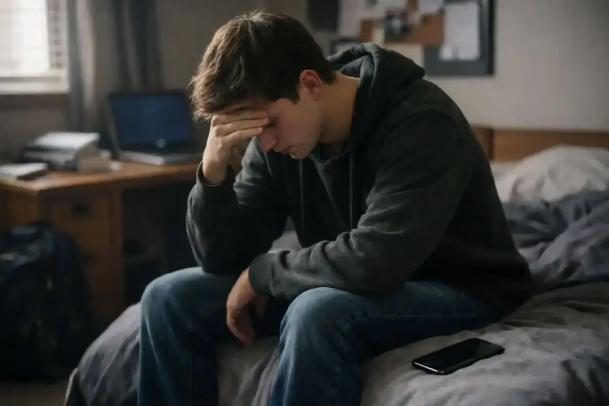 Young adult overwhelmed after failing out of college and struggling with executive function.