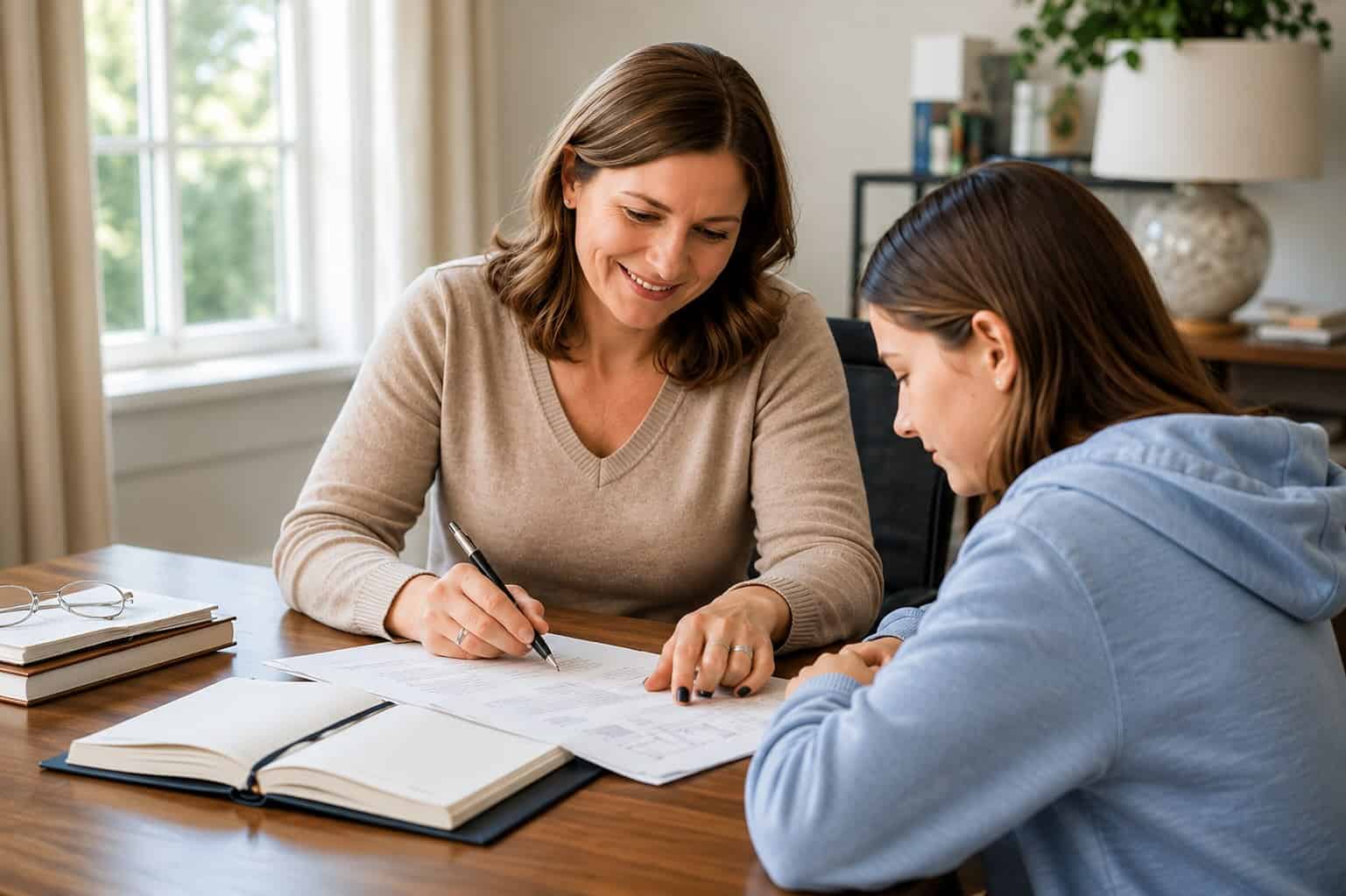 ISEE and SSAT tutoring session with student and tutor reviewing test prep work in Greenwich CT
