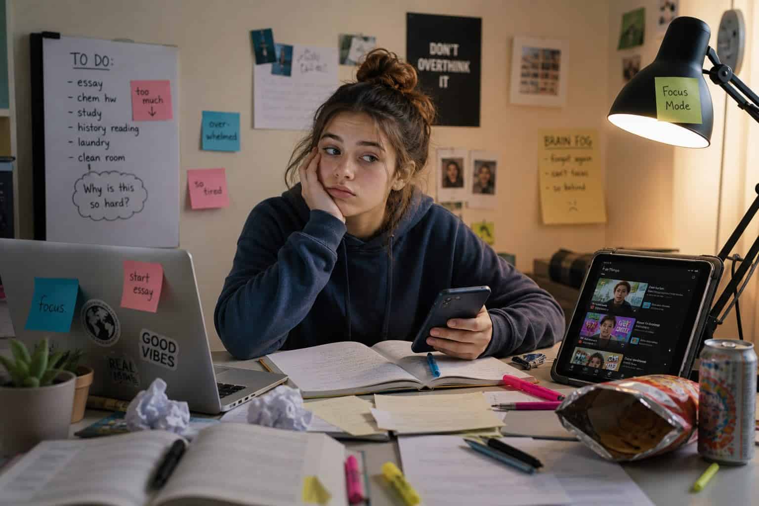 student overwhelmed by homework due to ADHD burnout struggling with focus and organization