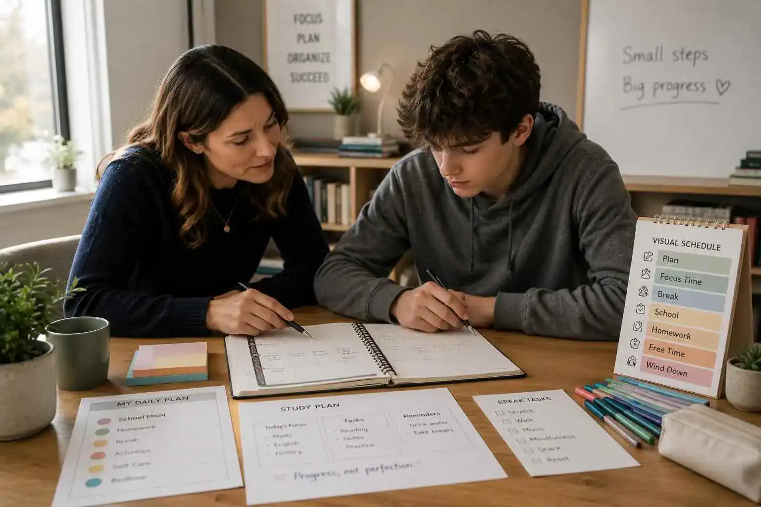 Executive function coaches helping high school student with academic planning and organization in Greenwich CT