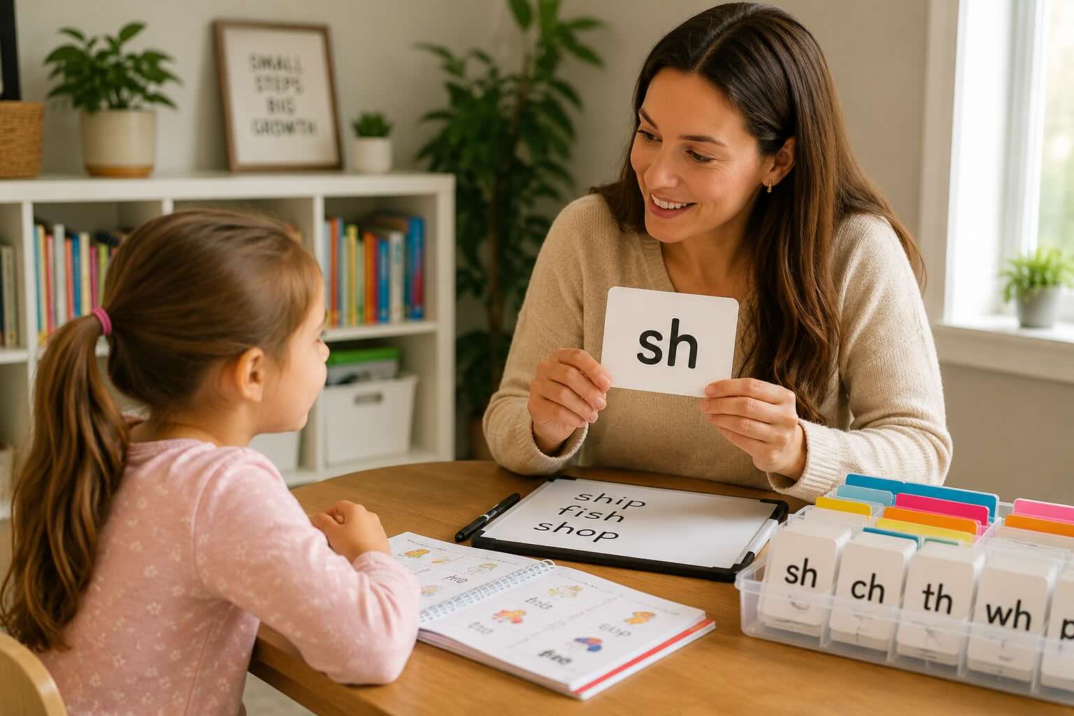 Reading specialist in Greenwich CT providing multisensory structured literacy tutoring using digraph flashcards and phonics instruction
