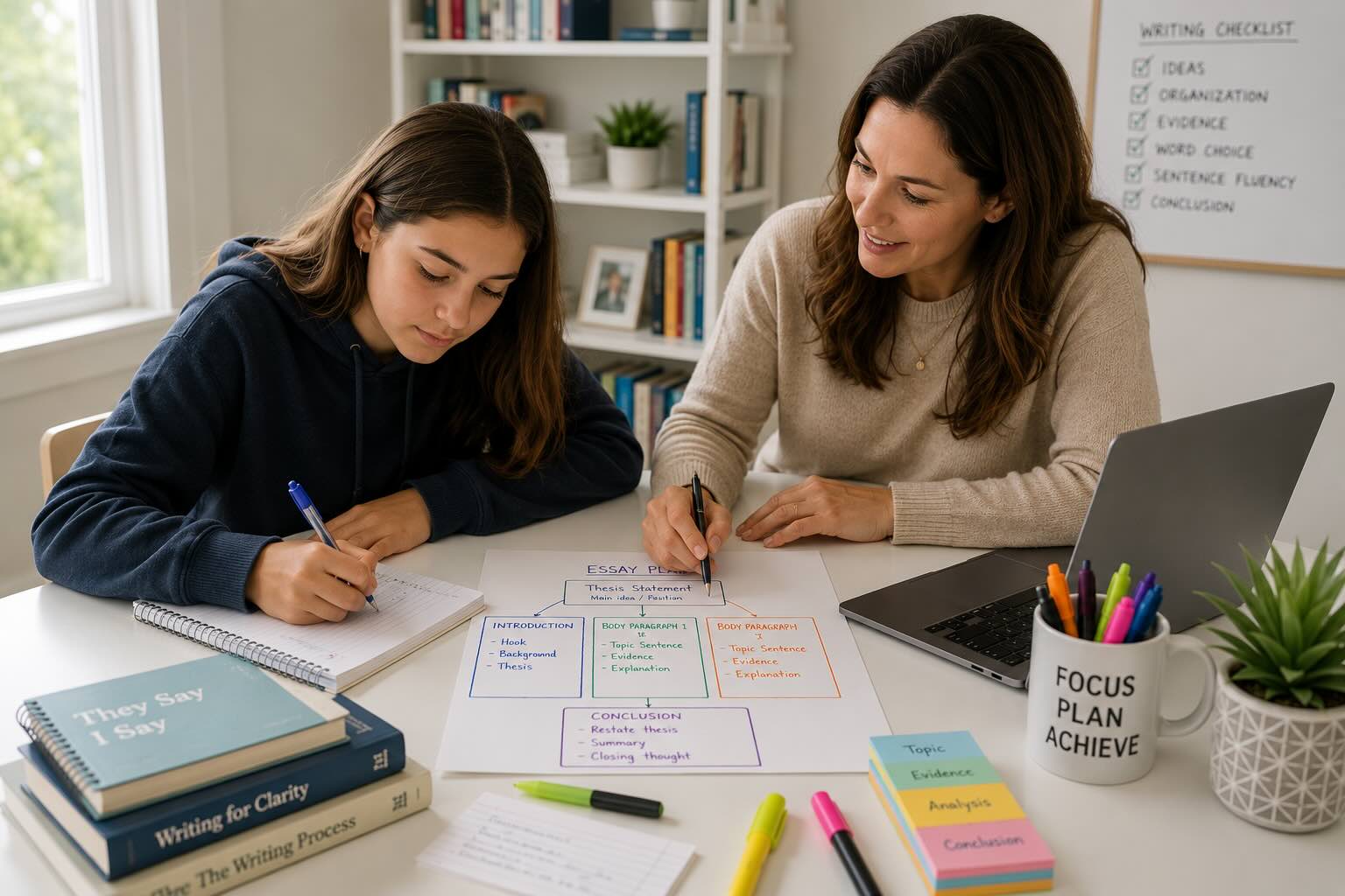 Writing tutor in Greenwich CT helping a student with essay organization and written expression