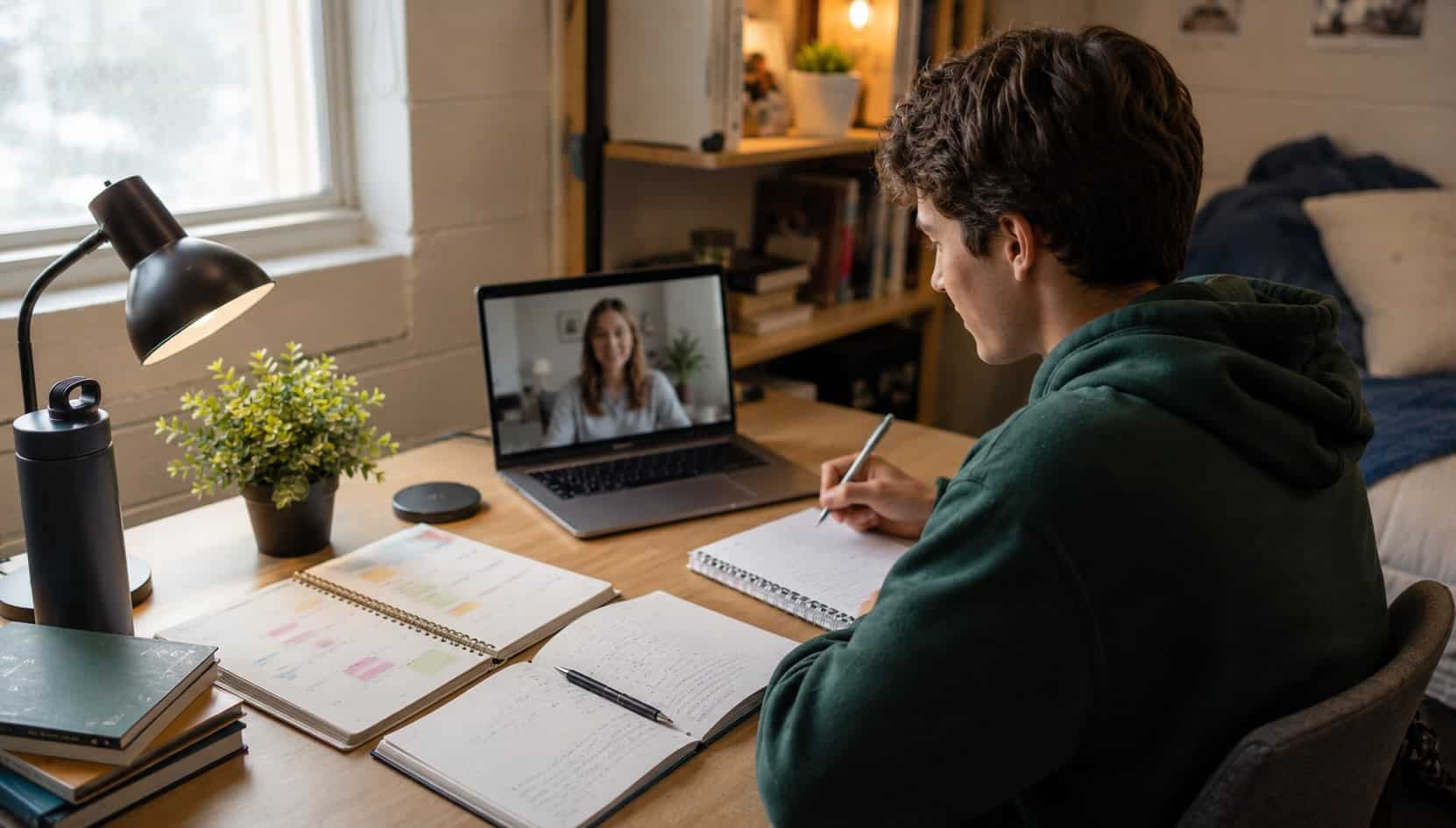 Executive function coaching for college students in a remote session with planner and assignments