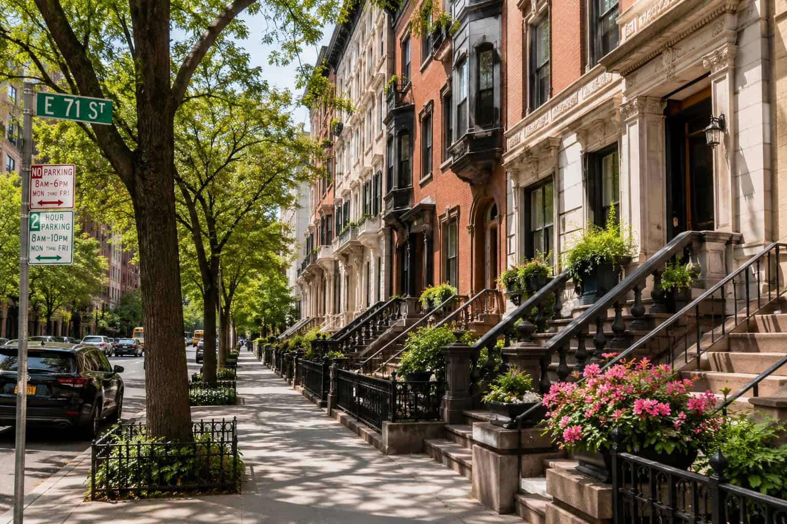 Residential street on the Upper East Side of Manhattan, one of the neighborhoods served by Diversified Education Services executive function coaching