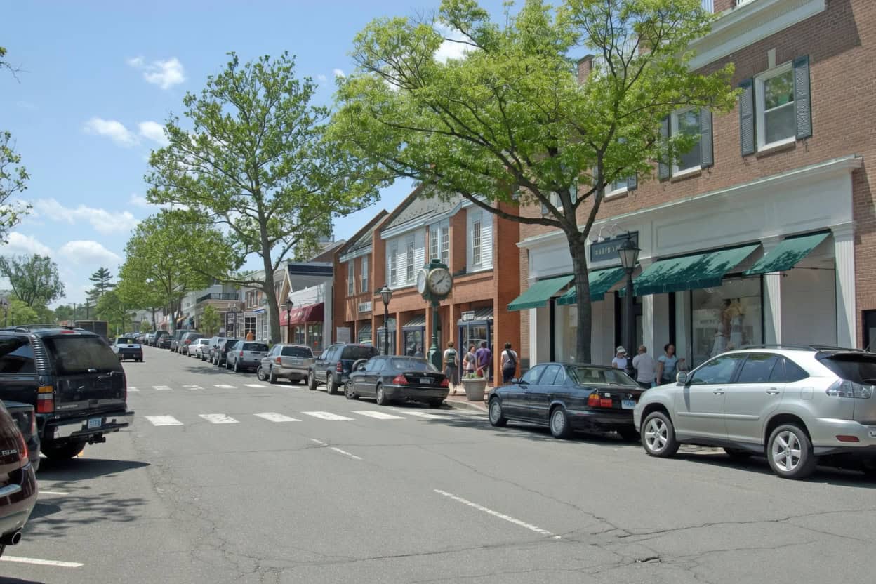 Downtown New Canaan, Connecticut, one of the communities served by Diversified Education Services executive function coaching