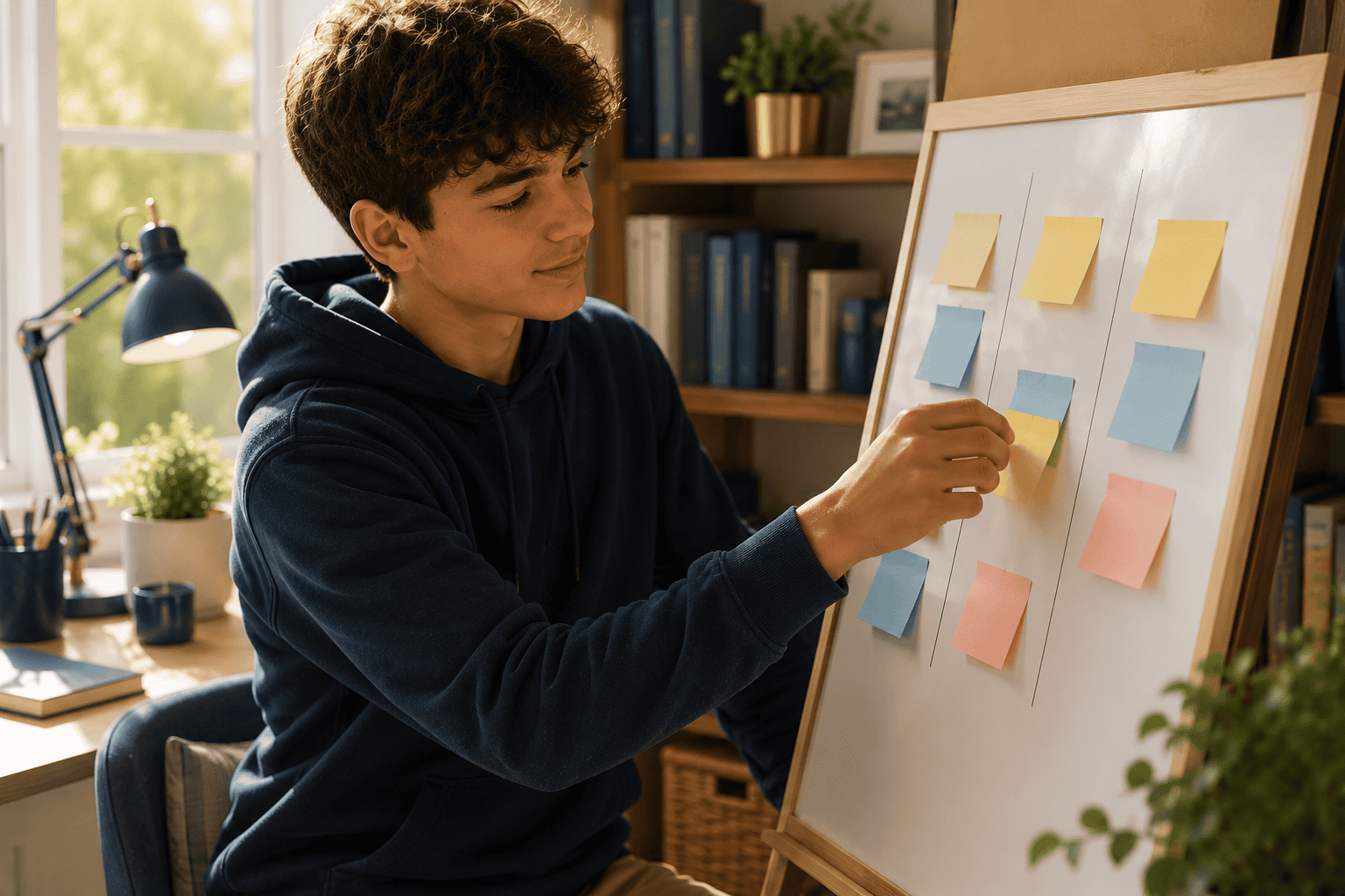 Student rearranging a plan on a board - cognitive flexibility and adaptable thinking