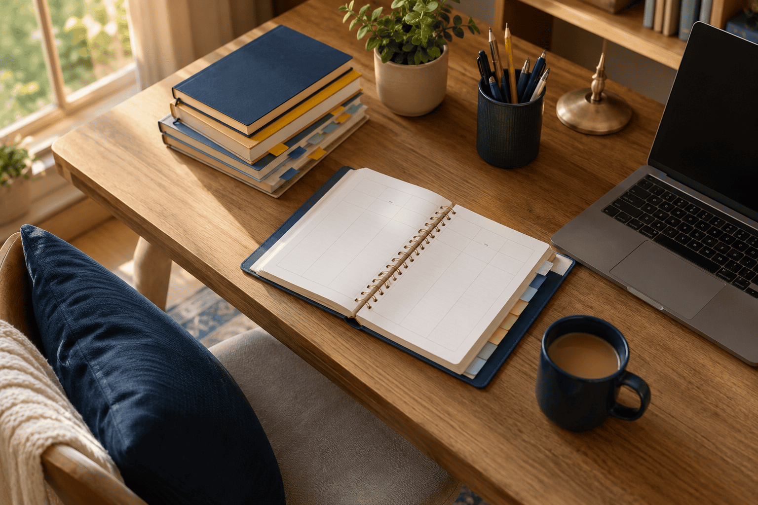 Organized student desk with weekly planner and notebooks - executive function skills hub from Diversified Education Services