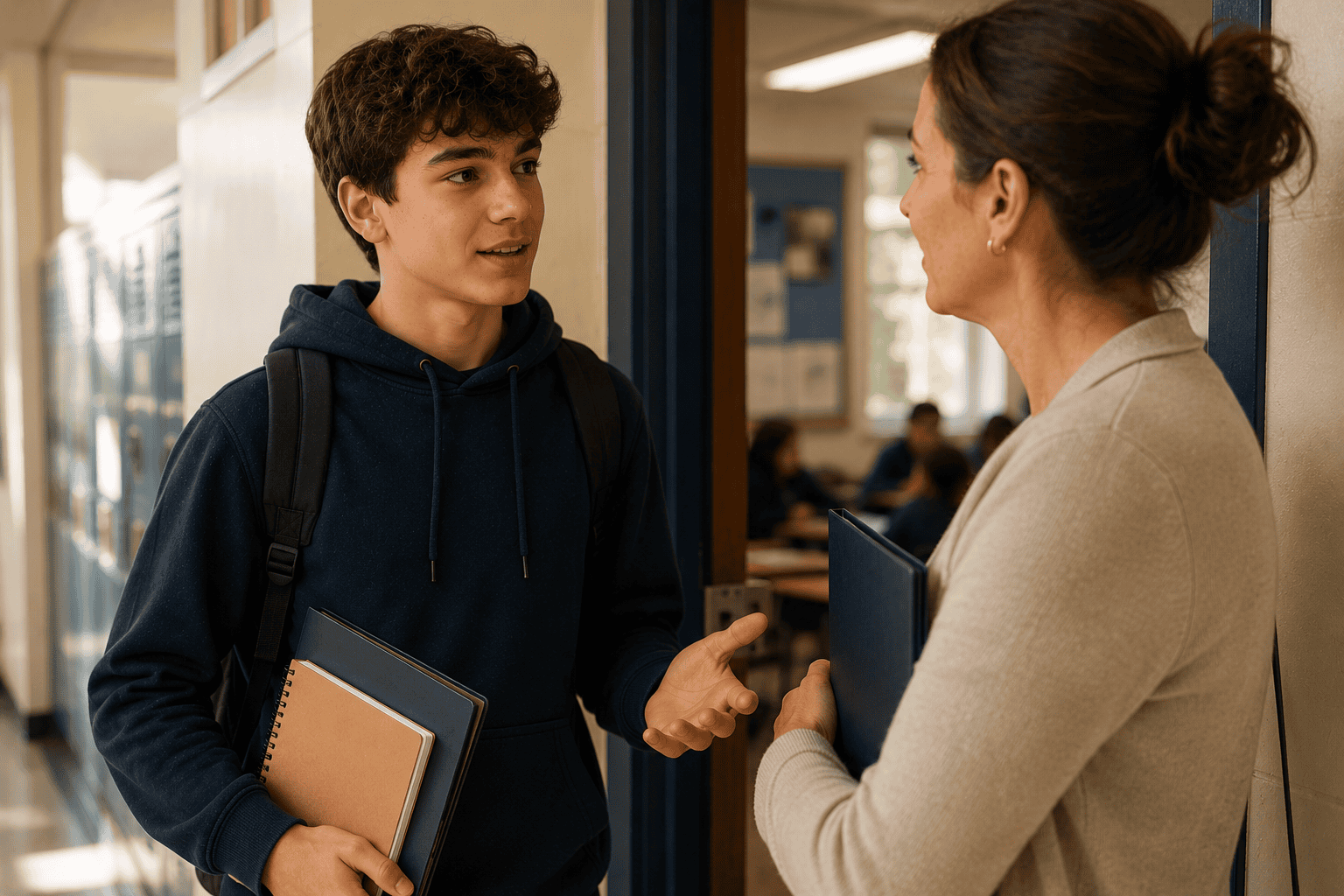 Student confidently asking a teacher a question - self-advocacy skills for students