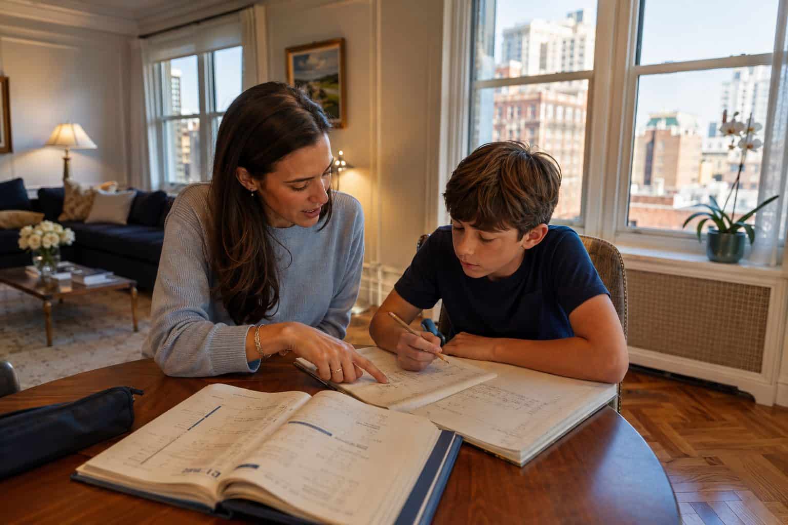Tutor working one-on-one with a student during in-home academic tutoring in Manhattan, NY