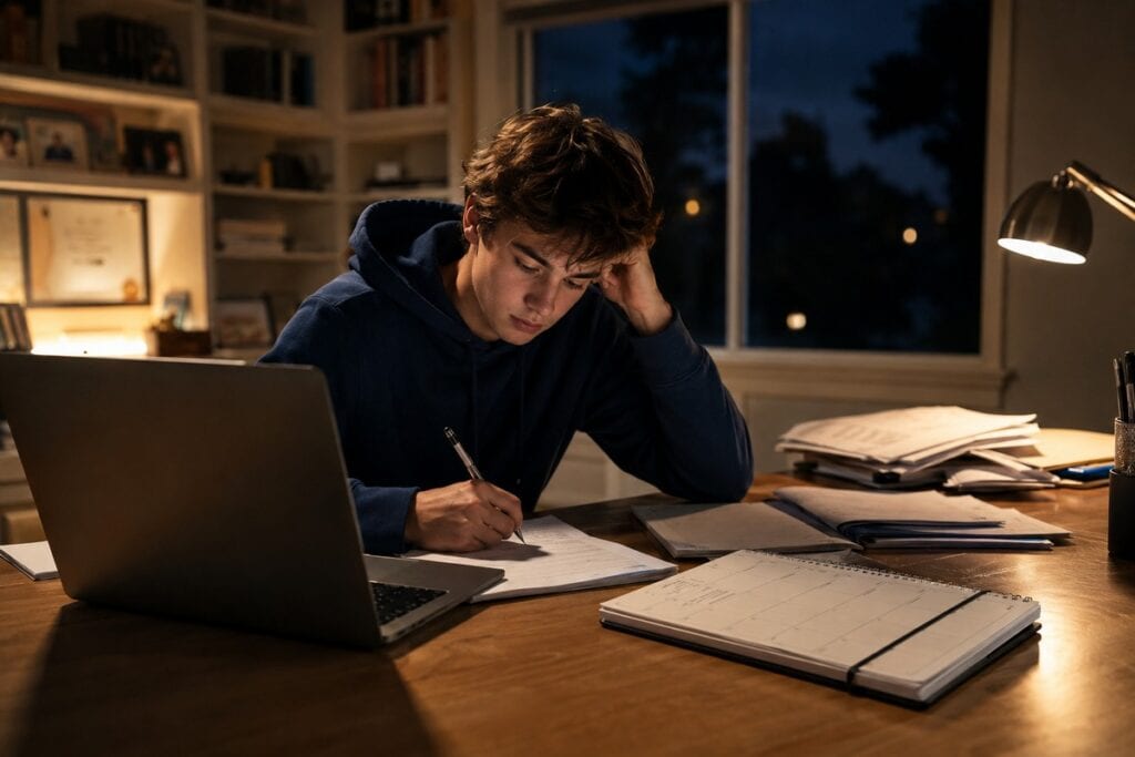 Student working late at night, an example of how good grades hide executive dysfunction