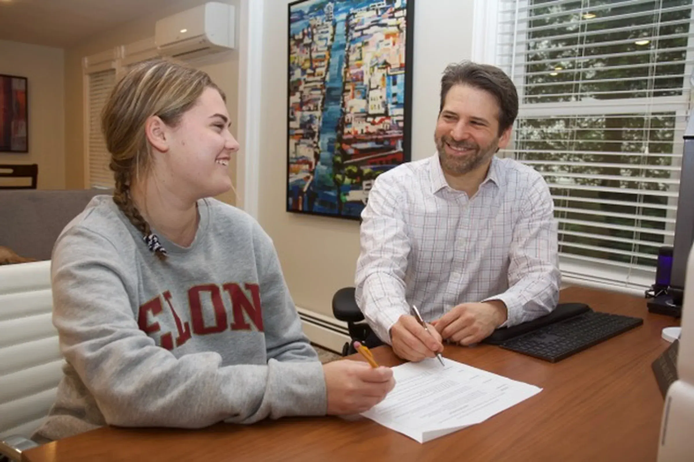 Aron Boxer, M.Ed., S.P.E., working with a student during an executive function coaching session in Greenwich, CT